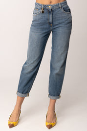 Elisabetta Franchi Jeans Dritti In Denim con Charm Logo PJ27D61E2 BLUE VINTAGE