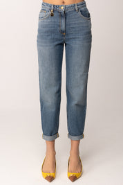 Elisabetta Franchi Jeans Dritti In Denim con Charm Logo PJ27D61E2 BLUE VINTAGE