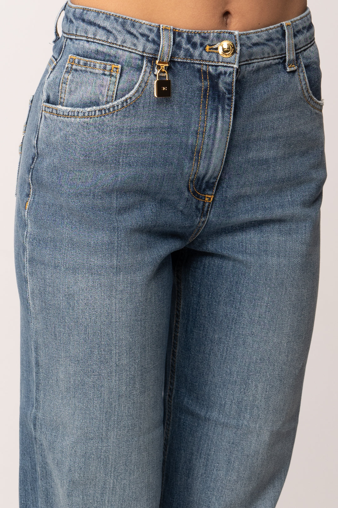 Elisabetta Franchi Jeans Dritti In Denim con Charm Logo PJ27D61E2 BLUE VINTAGE