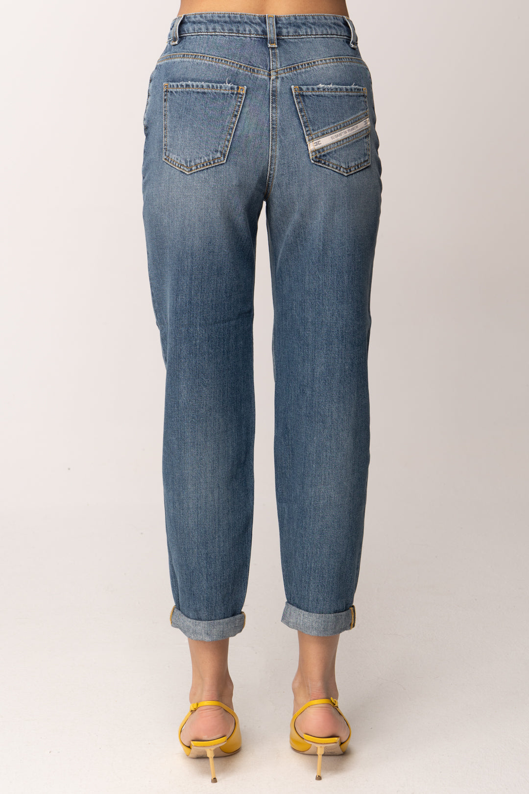 Elisabetta Franchi Jeans Dritti In Denim con Charm Logo PJ27D61E2 BLUE VINTAGE
