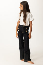 Elisabetta Franchi Bambina Jeans Flare con Bottoni Decorativi EFPA2910DS004 BLU SCURO