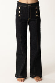 Elisabetta Franchi Bambina Jeans Flare con Bottoni Decorativi EFPA2910DS004 BLU SCURO