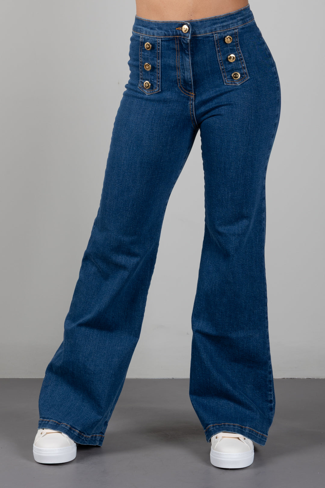 Elisabetta Franchi Bambina Jeans Flare con Bottoni Decorativi EFPA326CDS004.4039