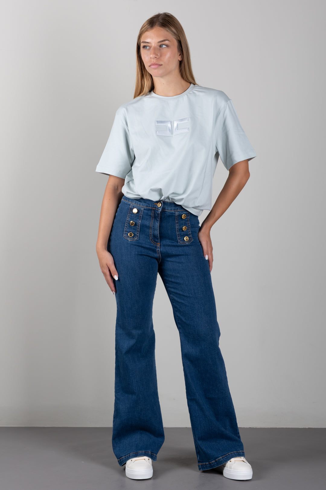 Elisabetta Franchi Bambina Jeans Flare con Bottoni Decorativi EFPA326CDS004.4039