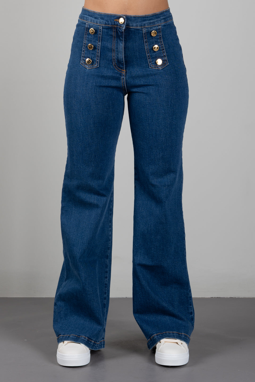 Elisabetta Franchi Bambina Jeans Flare con Bottoni Decorativi EFPA326CDS004.4039