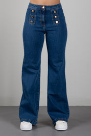 Elisabetta Franchi Bambina Jeans Flare con Bottoni Decorativi EFPA326CDS004.4039