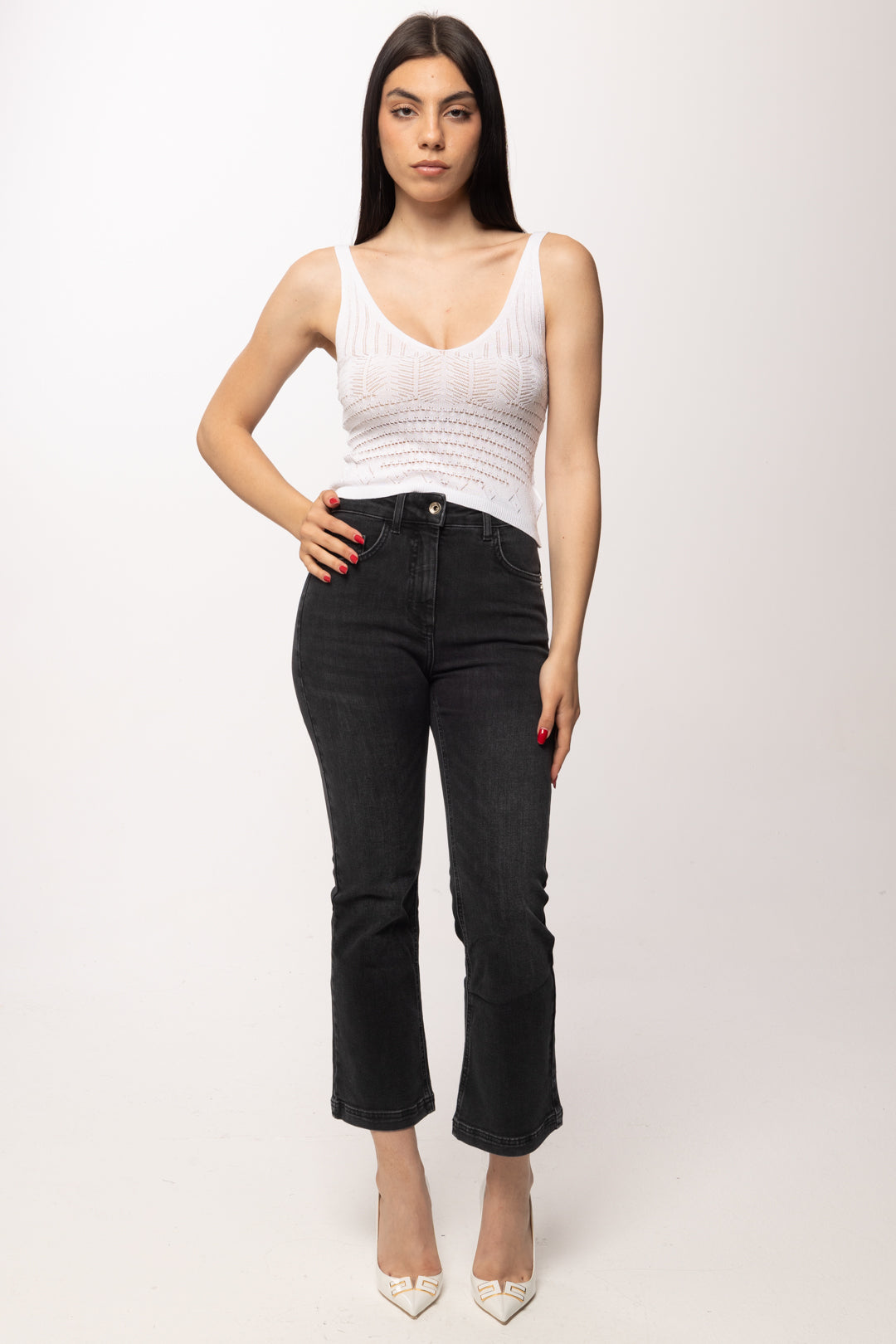 Patrizia Pepe Jeans Flare Cropped a Vita Alta 8P0819 D140 BLACK WASH