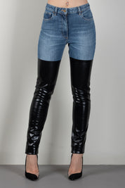 Elisabetta Franchi Jeans In Denim con Inserti Effetto Pelle PJ15I66E2 BLUE VINTAGE/NERO