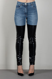Elisabetta Franchi Jeans In Denim con Inserti Effetto Pelle PJ15I66E2 BLUE VINTAGE/NERO