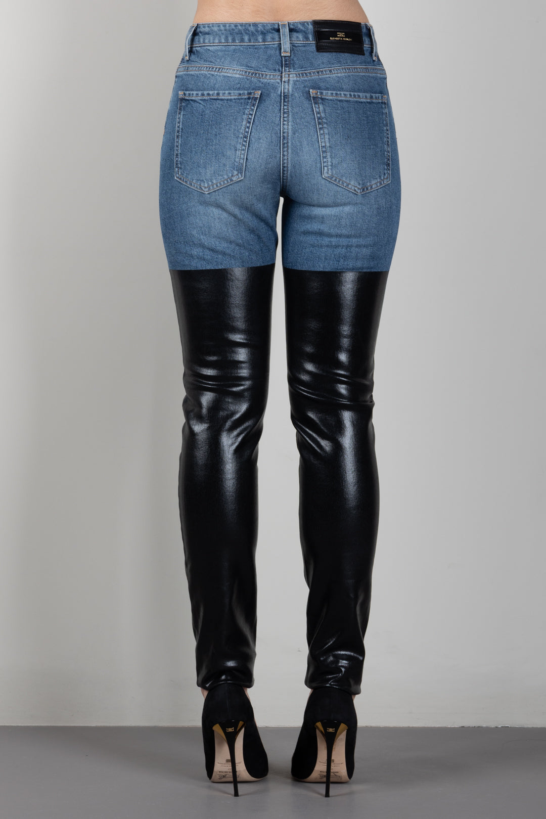 Elisabetta Franchi Jeans In Denim con Inserti Effetto Pelle PJ15I66E2 BLUE VINTAGE/NERO