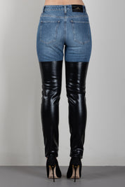 Elisabetta Franchi Jeans In Denim con Inserti Effetto Pelle PJ15I66E2 BLUE VINTAGE/NERO