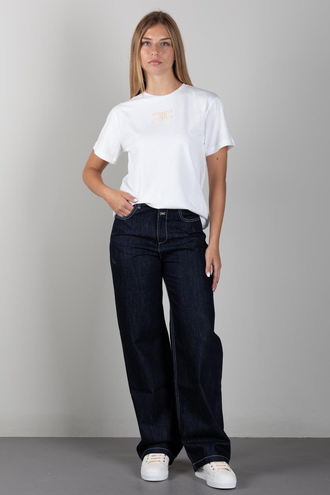 Elisabetta Franchi Bambina Jeans In Denim Scuro con Logo EFPA322CDF011.4040