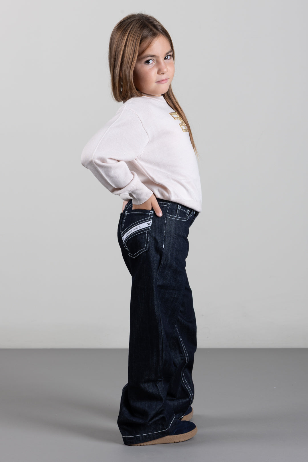 Elisabetta Franchi Bambina Jeans In Denim Scuro con Logo EFPA322CDF011.4040