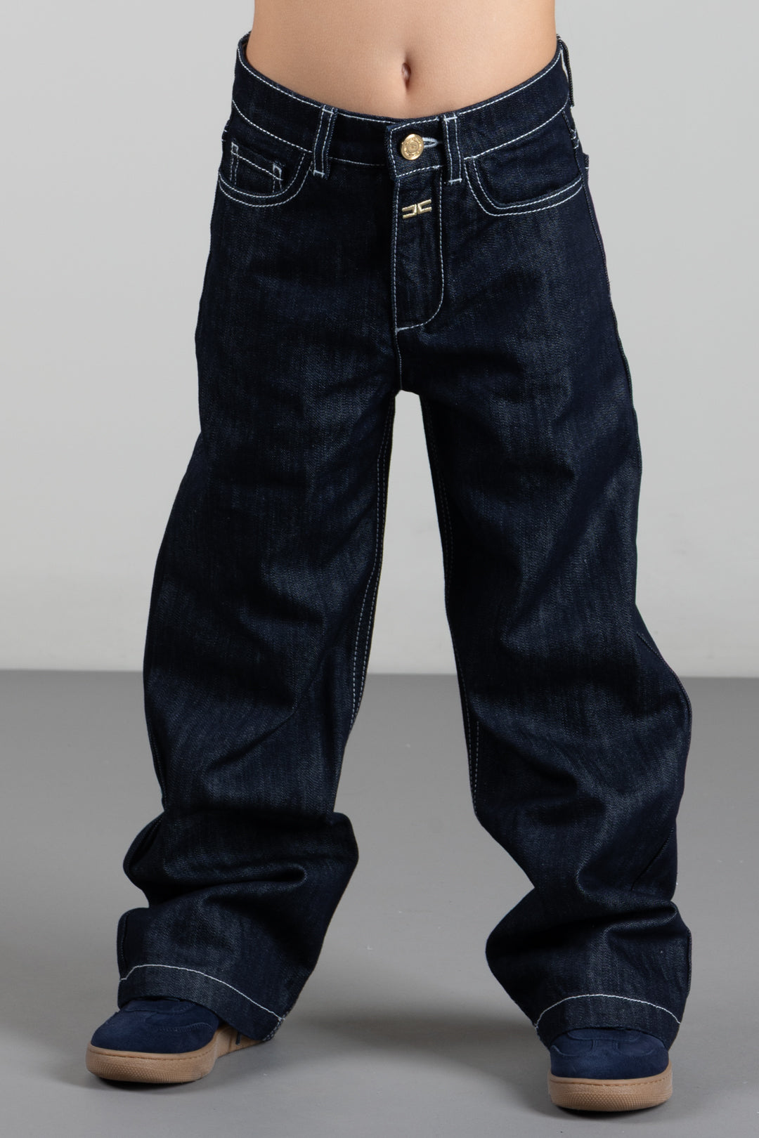 Elisabetta Franchi Bambina Jeans In Denim Scuro con Logo EFPA322CDF011.4040
