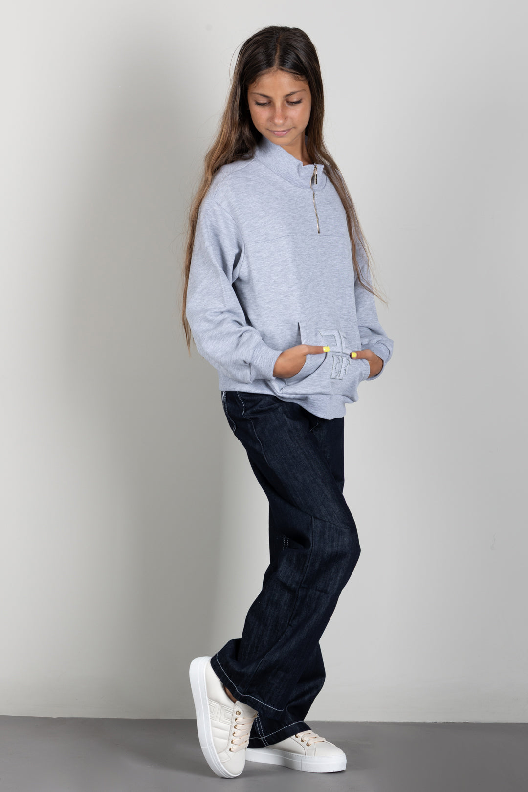 Elisabetta Franchi Bambina Jeans In Denim Scuro con Logo EFPA322CDF011.4040