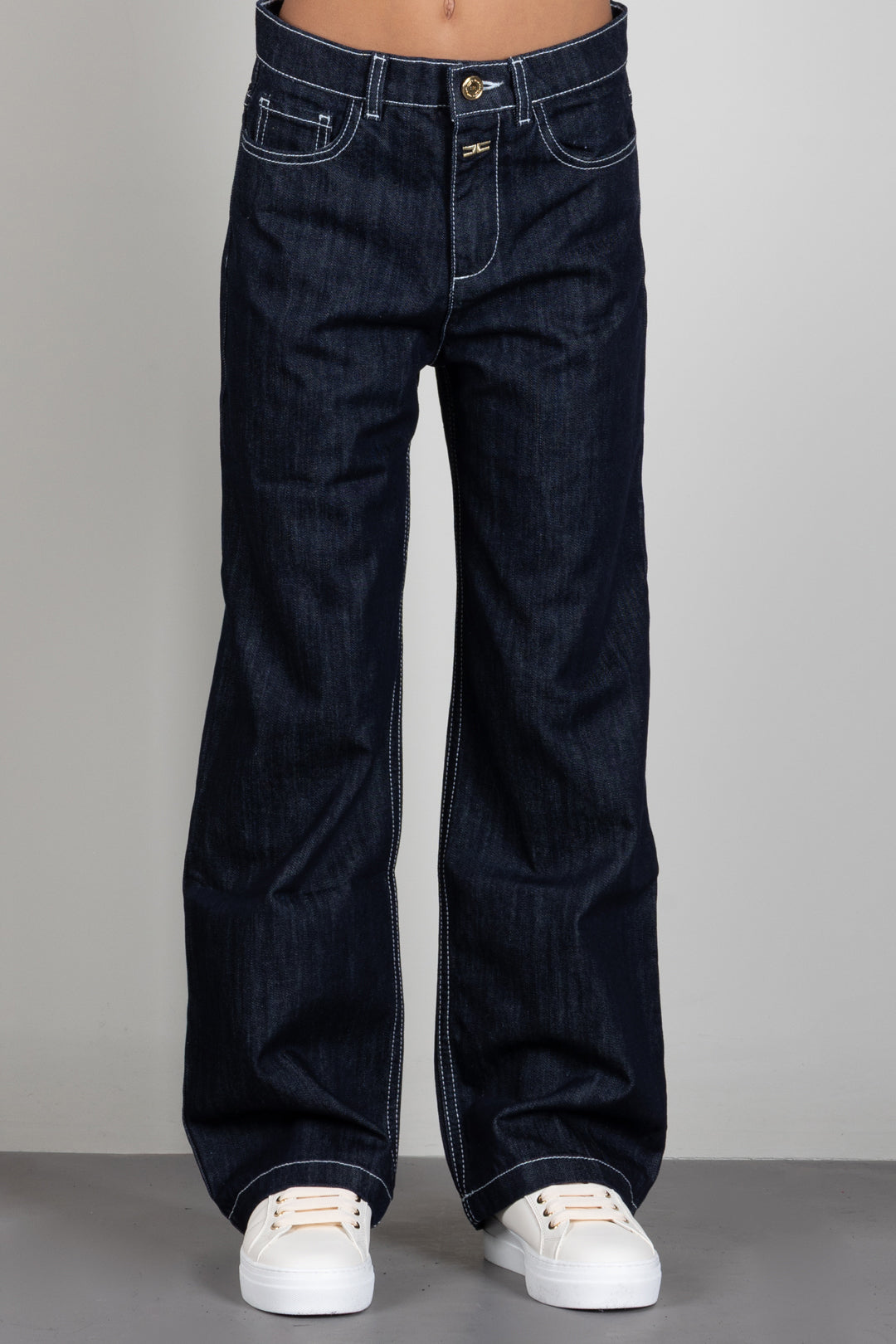 Elisabetta Franchi Bambina Jeans In Denim Scuro con Logo EFPA322CDF011.4040