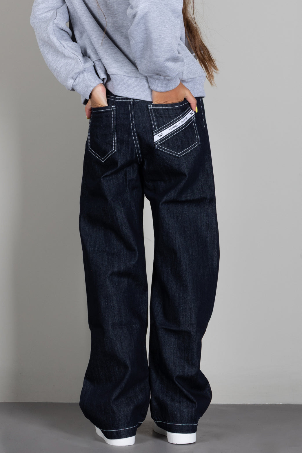 Elisabetta Franchi Bambina Jeans In Denim Scuro con Logo EFPA322CDF011.4040