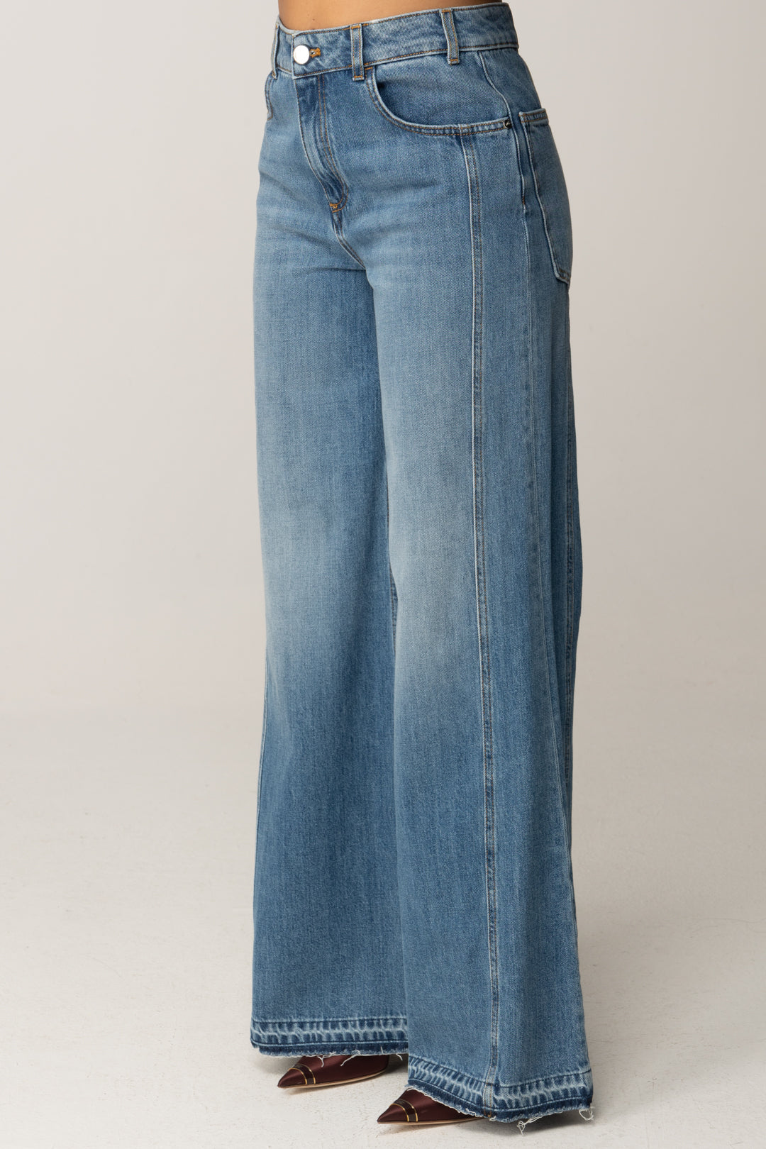 Manila Grace Jeans Palazzo a Vita Alta J309CU MEDIUM LIGHT