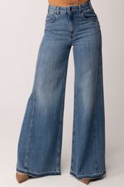 Manila Grace Jeans Palazzo a Vita Alta J309CU MEDIUM LIGHT