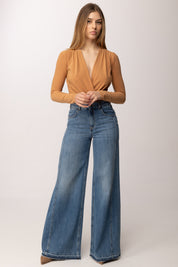 Manila Grace Jeans Palazzo a Vita Alta J309CU MEDIUM LIGHT
