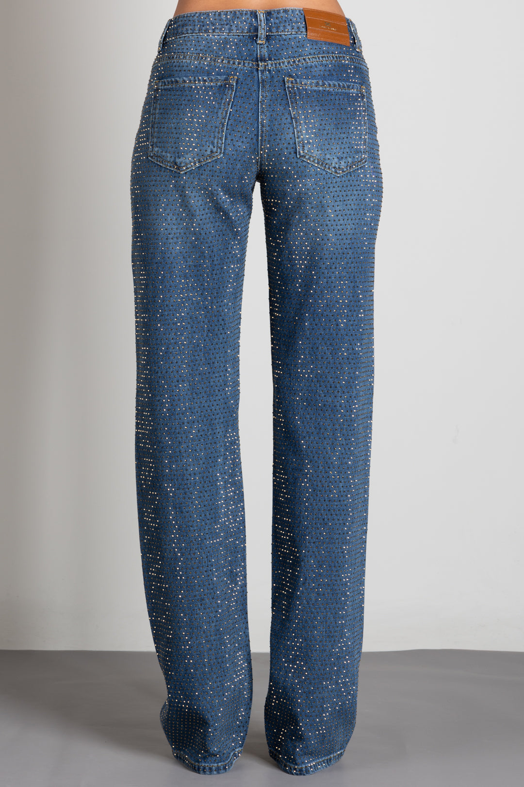 Elisabetta Franchi Jeans Palazzo a Vita Bassa Full Strass PJ24D66E2 BLUE VINTAGE