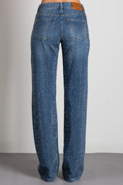 Elisabetta Franchi Jeans Palazzo a Vita Bassa Full Strass PJ24D66E2 BLUE VINTAGE
