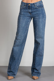 Elisabetta Franchi Jeans Palazzo a Vita Bassa Full Strass PJ24D66E2 BLUE VINTAGE