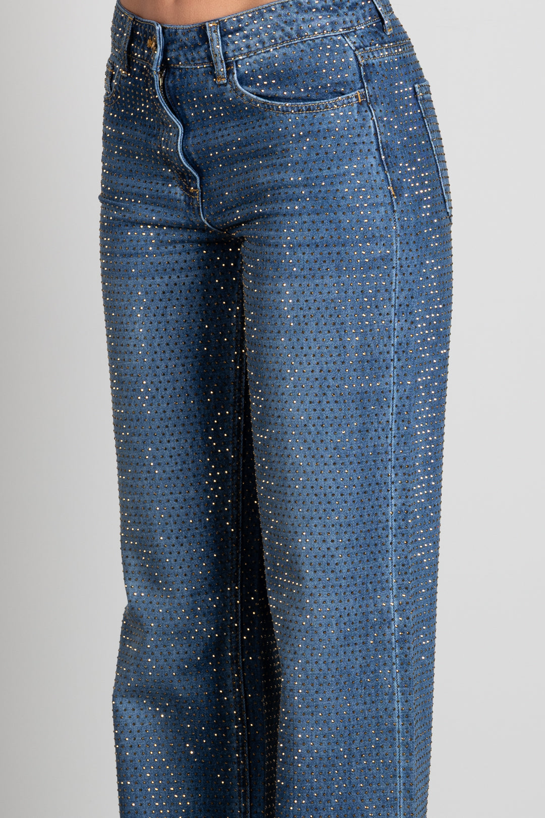 Elisabetta Franchi Jeans Palazzo a Vita Bassa Full Strass PJ24D66E2 BLUE VINTAGE