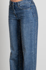 Elisabetta Franchi Jeans Palazzo a Vita Bassa Full Strass PJ24D66E2 BLUE VINTAGE