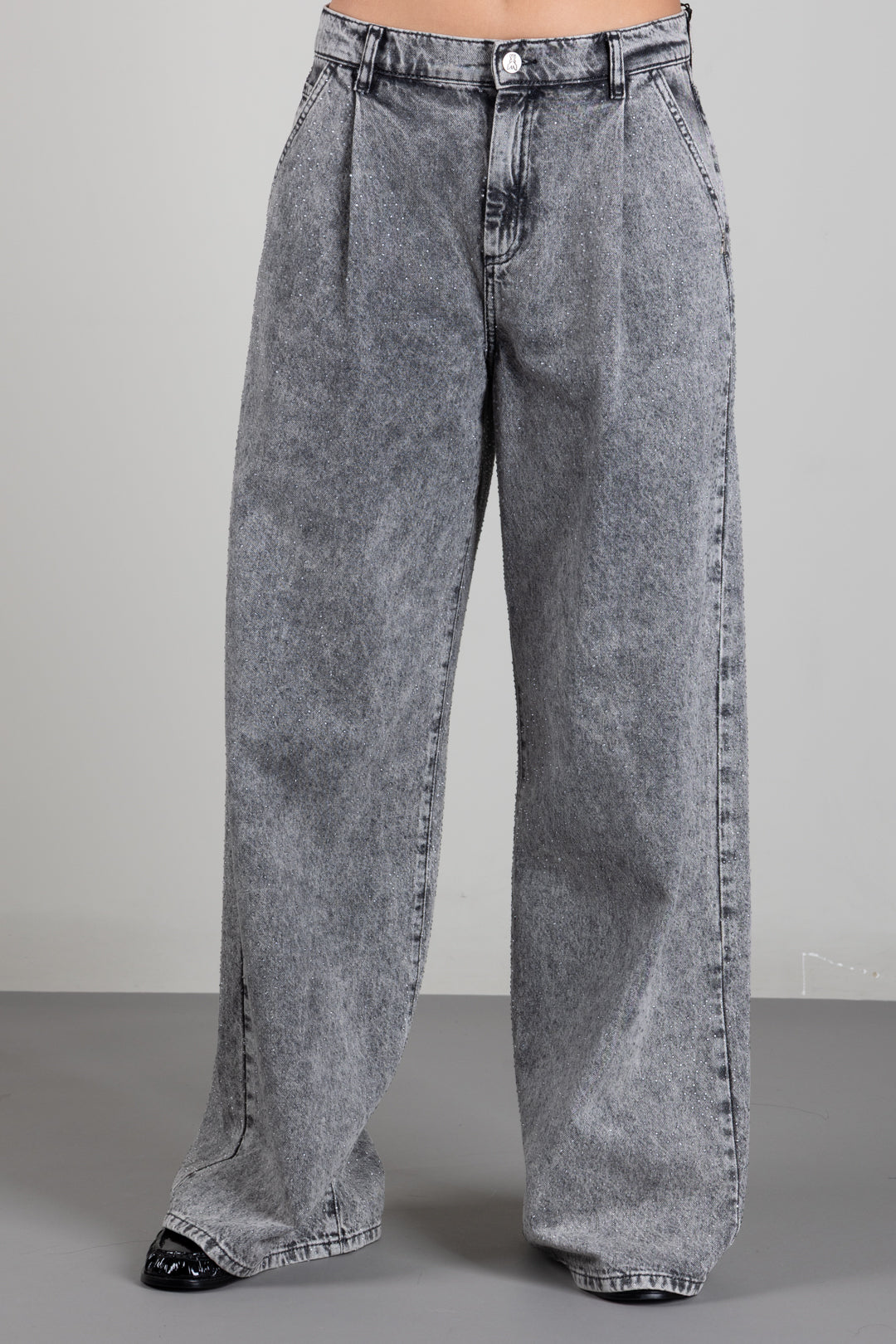 Patrizia Pepe Jeans Palazzo con Applicazioni Luminose 8P0000 D0000 GREY WASHED DENIM