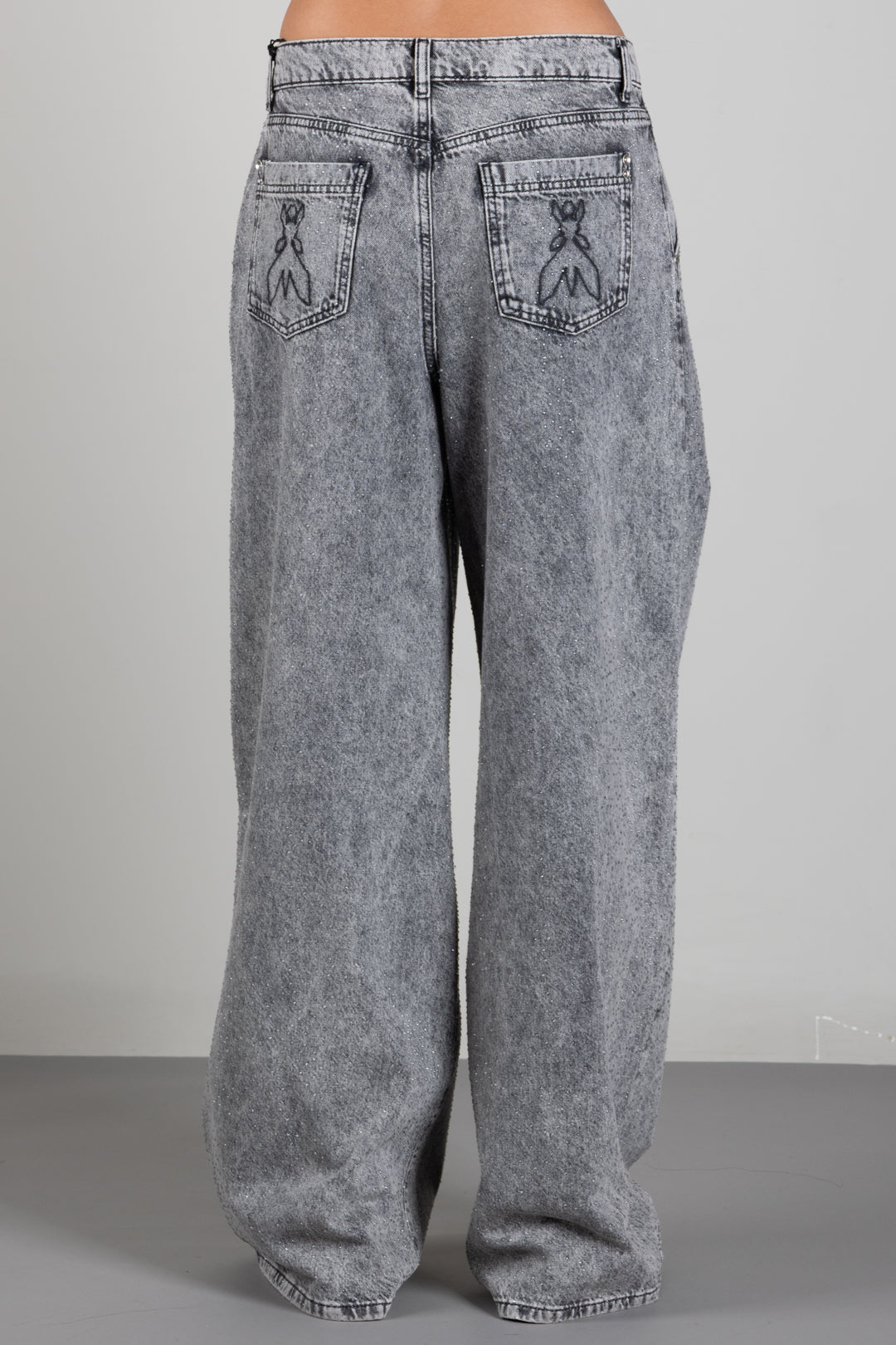 Patrizia Pepe Jeans Palazzo con Applicazioni Luminose 8P0000 D0000 GREY WASHED DENIM