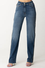 Elisabetta Franchi Jeans Palazzo con Maxi Zip Laterali PJ46I41E2 BLUE DENIM