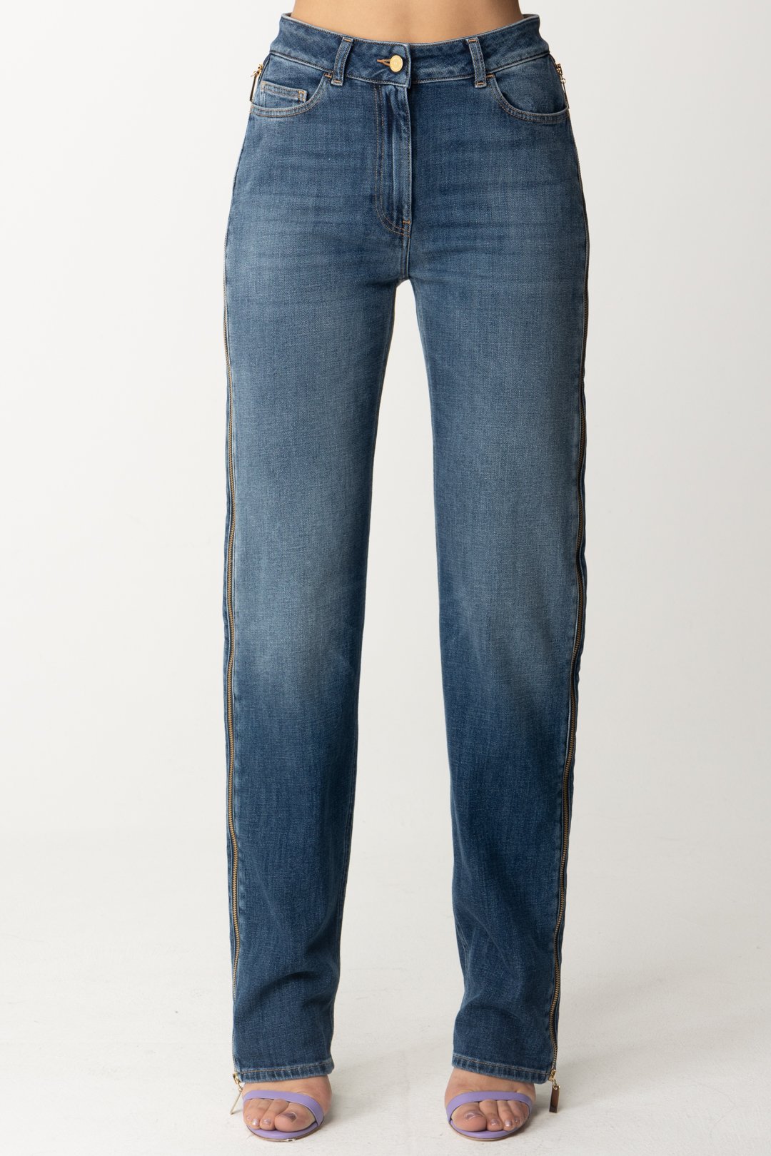 Elisabetta Franchi Jeans Palazzo con Maxi Zip Laterali PJ46I41E2 BLUE DENIM