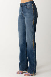 Elisabetta Franchi Jeans Palazzo con Maxi Zip Laterali PJ46I41E2 BLUE DENIM