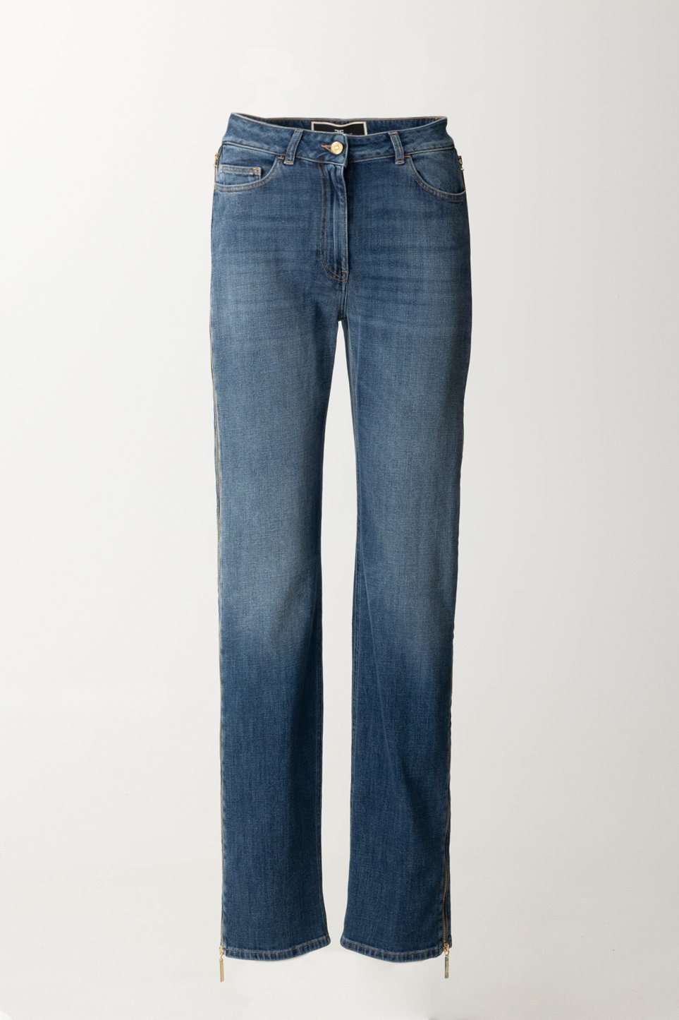 Elisabetta Franchi Jeans Palazzo con Maxi Zip Laterali PJ46I41E2 BLUE DENIM