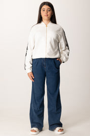 Elisabetta Franchi Bambina Jeans Palazzo con Pinces Ed Etichetta Ricamata DARK BLUE DENIM