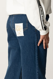 Elisabetta Franchi Bambina Jeans Palazzo con Pinces Ed Etichetta Ricamata DARK BLUE DENIM