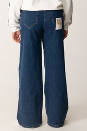 Elisabetta Franchi Bambina Jeans Palazzo con Pinces Ed Etichetta Ricamata DARK BLUE DENIM