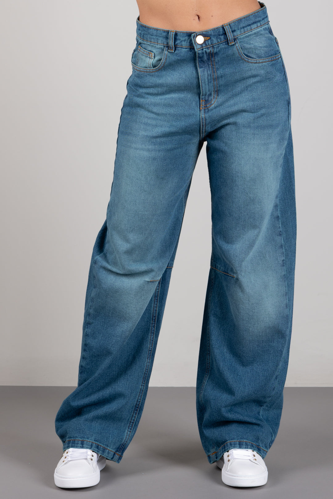 Elisabetta Franchi Bambina Jeans Palazzo con Pinces Ed Etichetta Ricamata EFPA323CDF011.4350