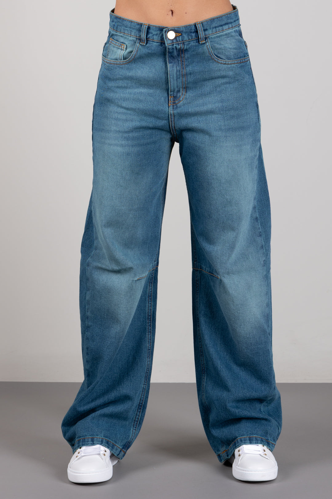 Elisabetta Franchi Bambina Jeans Palazzo con Pinces Ed Etichetta Ricamata EFPA323CDF011.4350