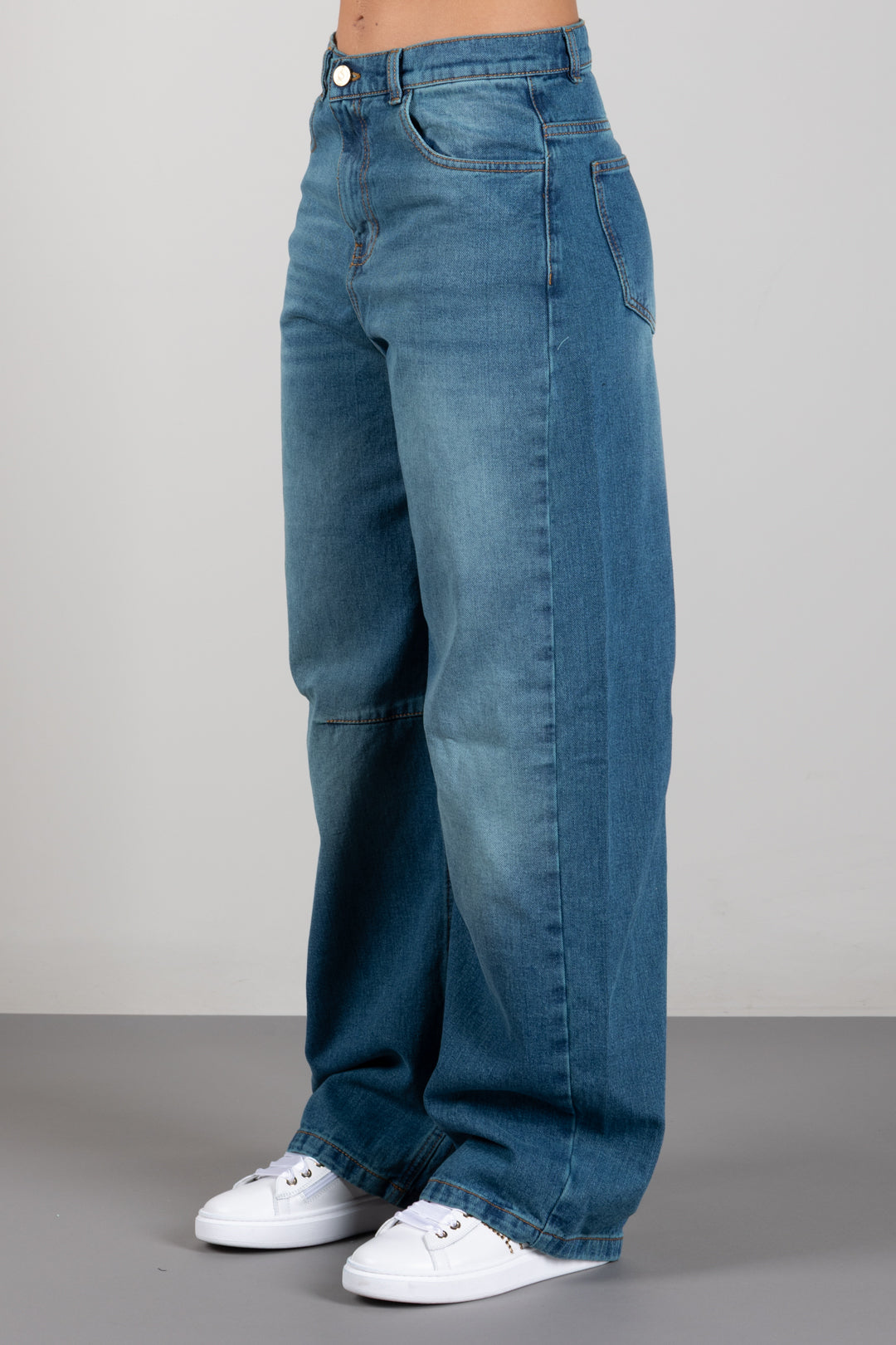 Elisabetta Franchi Bambina Jeans Palazzo con Pinces Ed Etichetta Ricamata EFPA323CDF011.4350