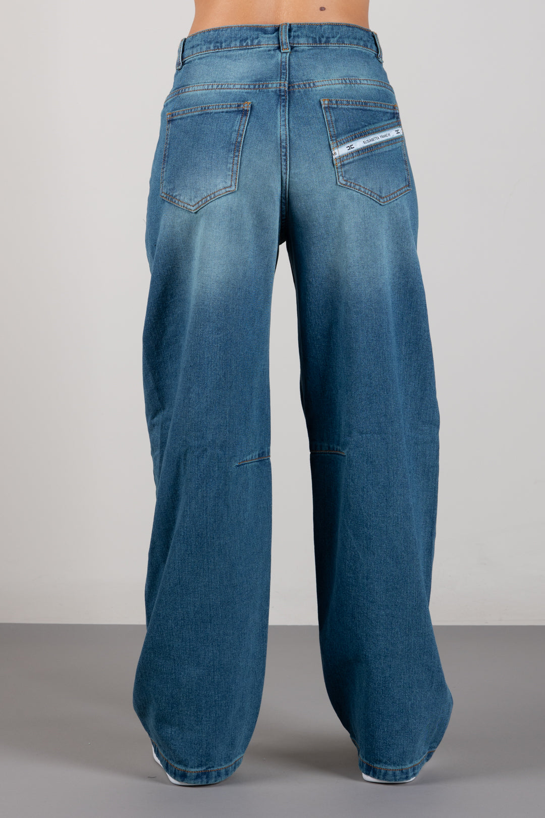 Elisabetta Franchi Bambina Jeans Palazzo con Pinces Ed Etichetta Ricamata EFPA323CDF011.4350