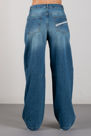 Elisabetta Franchi Bambina Jeans Palazzo con Pinces Ed Etichetta Ricamata EFPA323CDF011.4350
