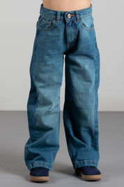 Elisabetta Franchi Bambina Jeans Palazzo con Pinces Ed Etichetta Ricamata EFPA323CDF011.4350