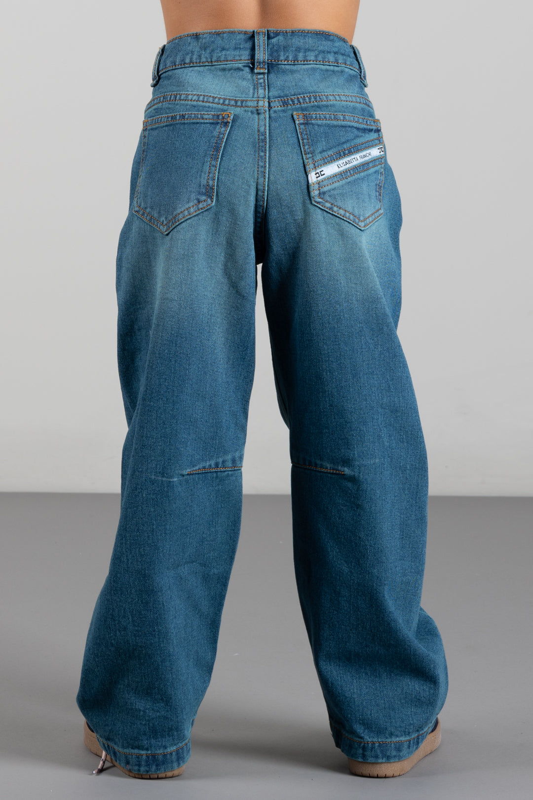 Elisabetta Franchi Bambina Jeans Palazzo con Pinces Ed Etichetta Ricamata EFPA323CDF011.4350