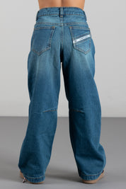 Elisabetta Franchi Bambina Jeans Palazzo con Pinces Ed Etichetta Ricamata EFPA323CDF011.4350