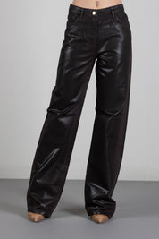 Elisabetta Franchi Jeans Palazzo Spalmati con Bottone Logo PJ26N66E2 DARK CHOCOLATE