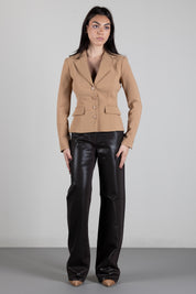 Elisabetta Franchi Jeans Palazzo Spalmati con Bottone Logo PJ26N66E2 DARK CHOCOLATE