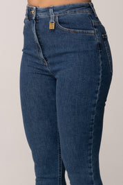 Elisabetta Franchi Jeans Skinny a Vita Alta con Dettaglio Logo PJ30I61E2 BLUE VINTAGE