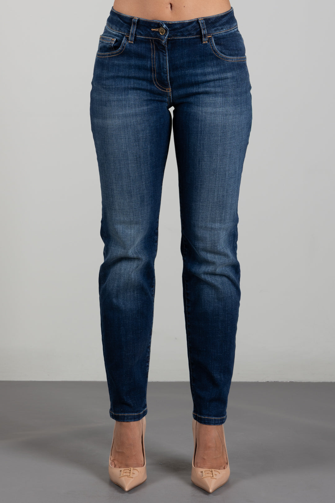 Elisabetta Franchi Jeans Slim con Logo Ricamato PJ25N66E2 BLUE VINTAGE